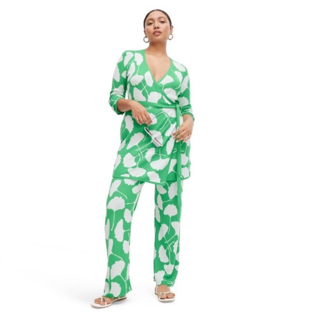 DVF x Target Green Ginko Print Jacquard Pants NWT